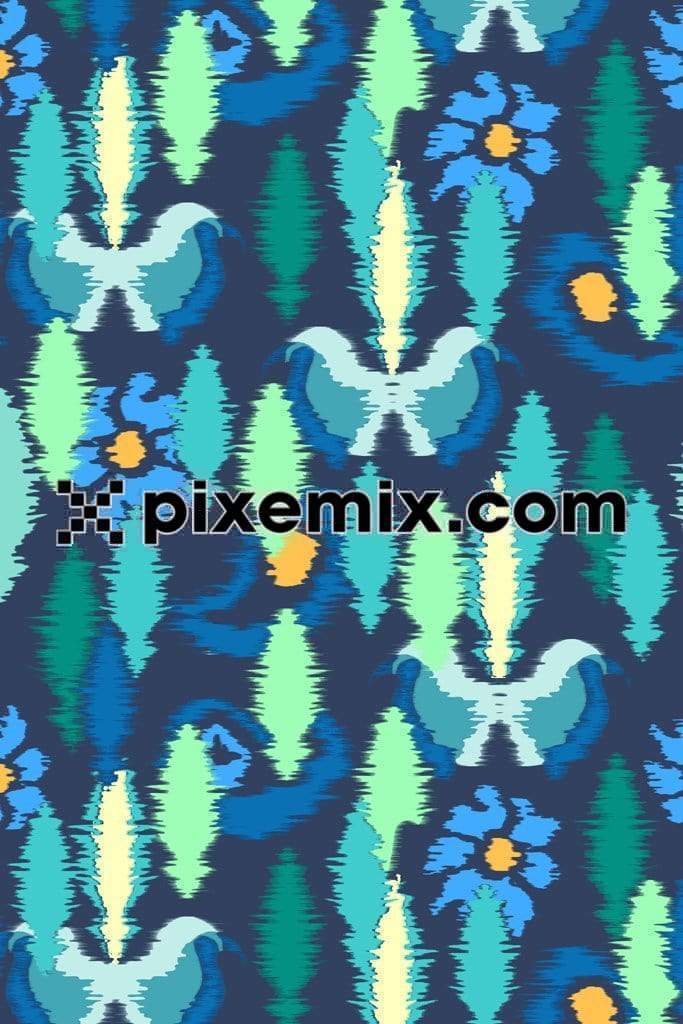 Ikkat floral art product graphic with seamless repeat pattern 