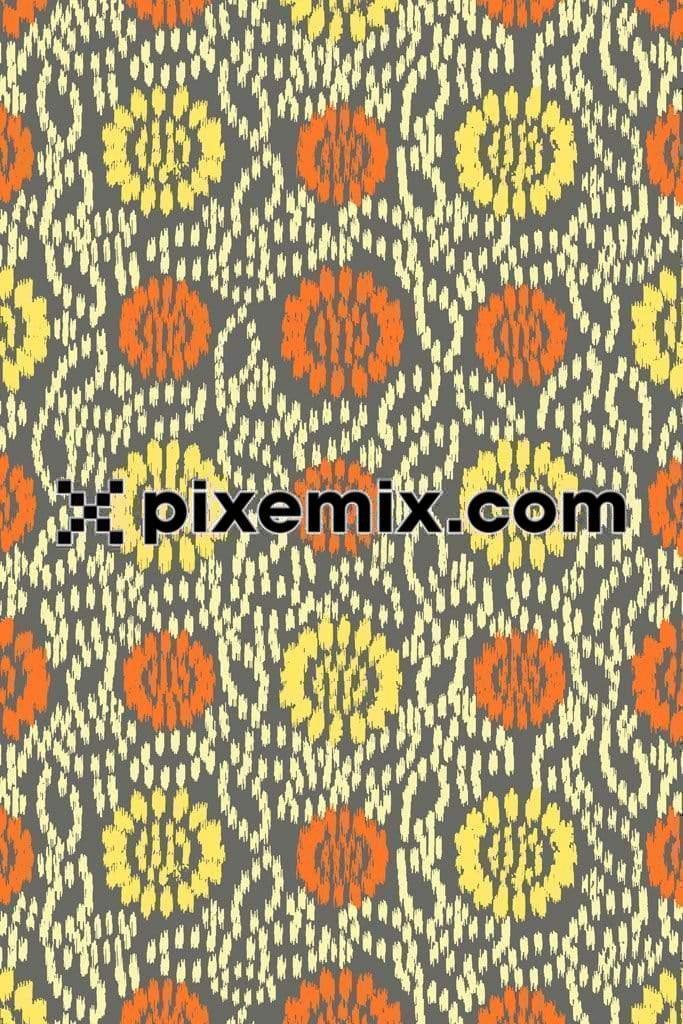 Abstract ikkat floral art product graphic with seamless repeat pattern 