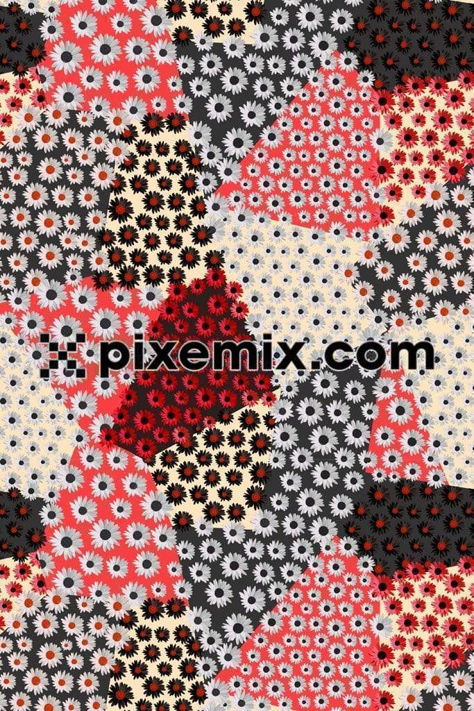 Mix & match colorblock floral art product graphic with seamless repeat pattern 