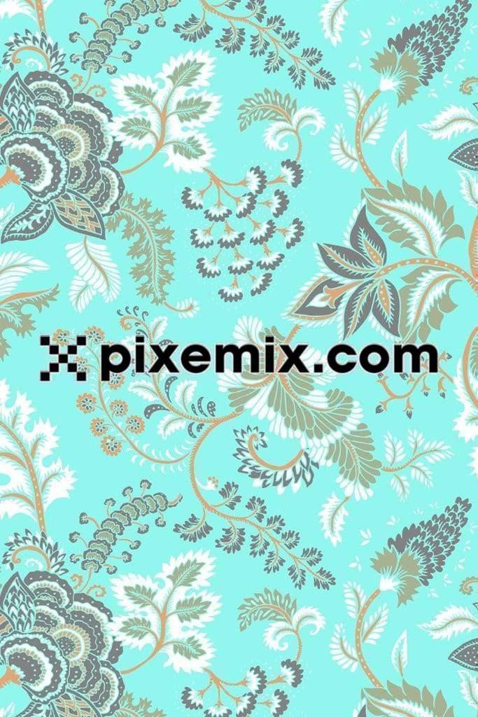 Artistic pastel florals & paisley product graphic with seamless repeat pattern 