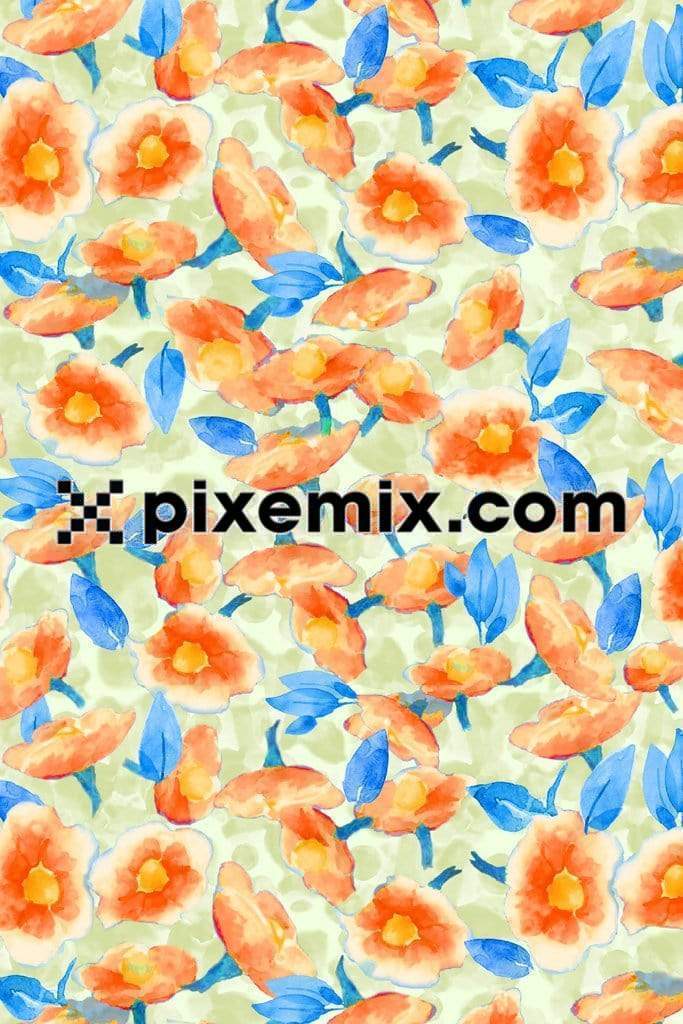 Watercolor abstract florals product graphic with seamless repeat pattern 