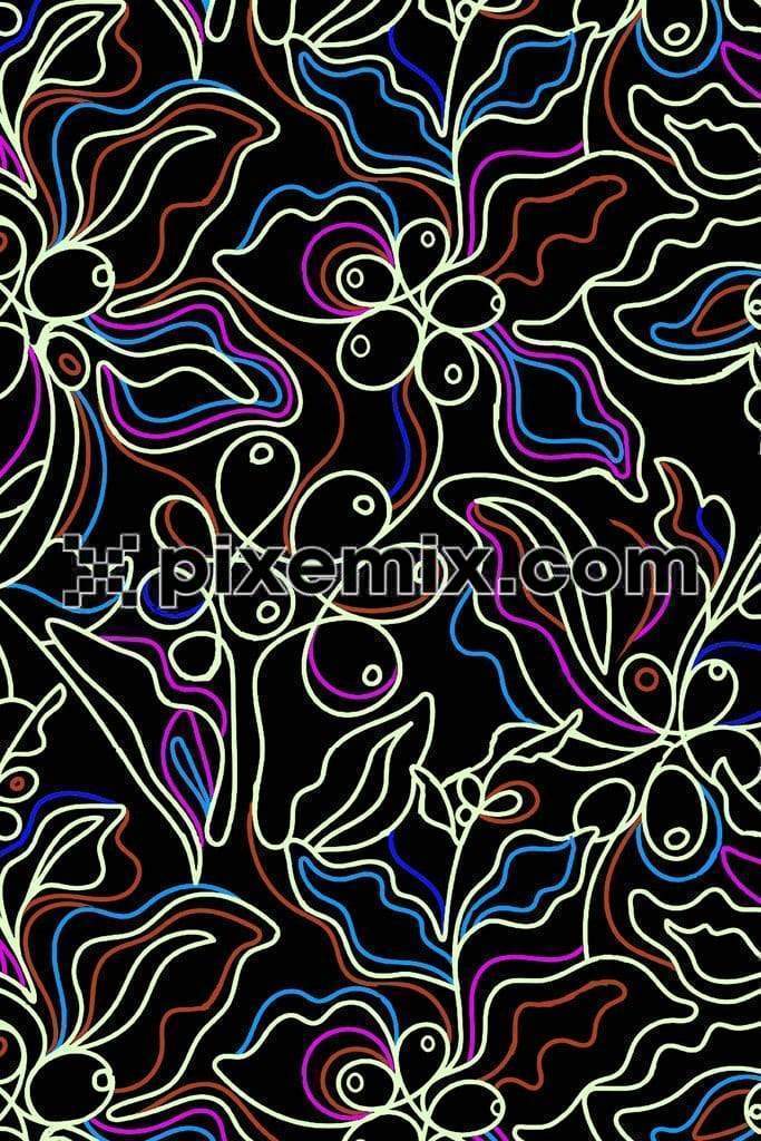 Abstract & colorful continuous lineart flroals product graphic with seamless repeat pattern 
