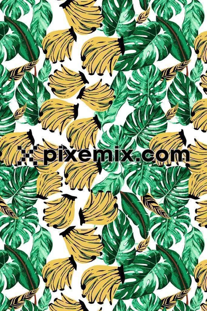 Banana & tropical leaves art product graphic with seamless repeat pattern 