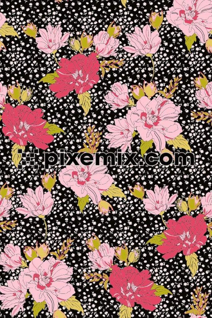 Ditsy & big floral play art product graphic with seamless repeat pattern 