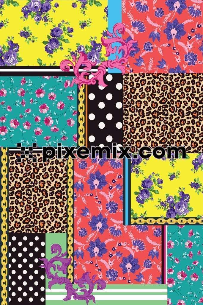 Mix media colorful art product graphic with seamless repeat pattern 