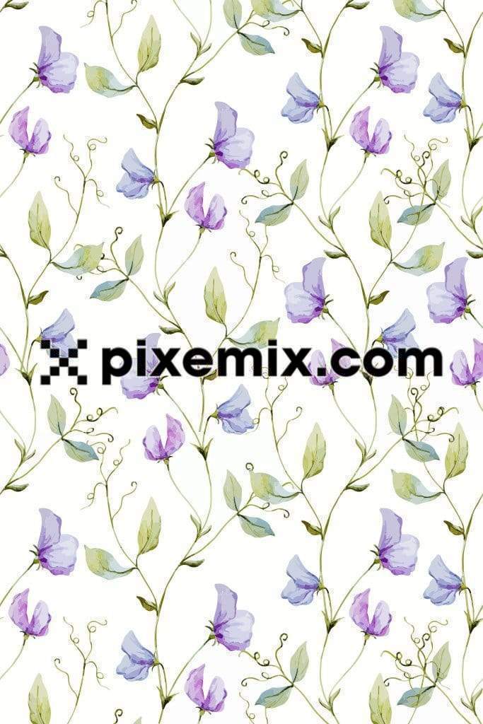 Watercolor flower creeper product graphic with seamless repeat pattern 