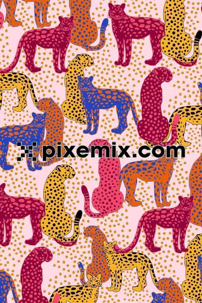 Colorful wild cat pop art product graphic with seamless repeat pattern 