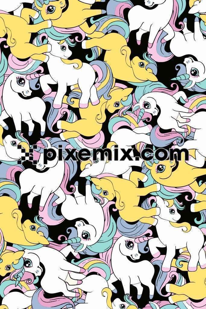 Camo inspired cute cartoon unicorn product graphic with seamless repeat pattern 