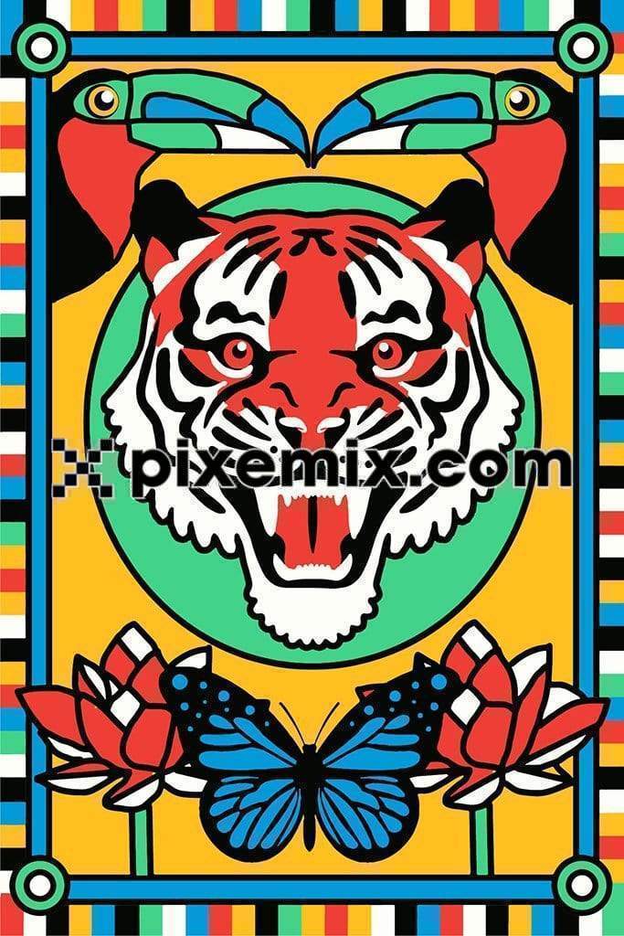 Pop art inspired wild animals colorful frame art product graphic