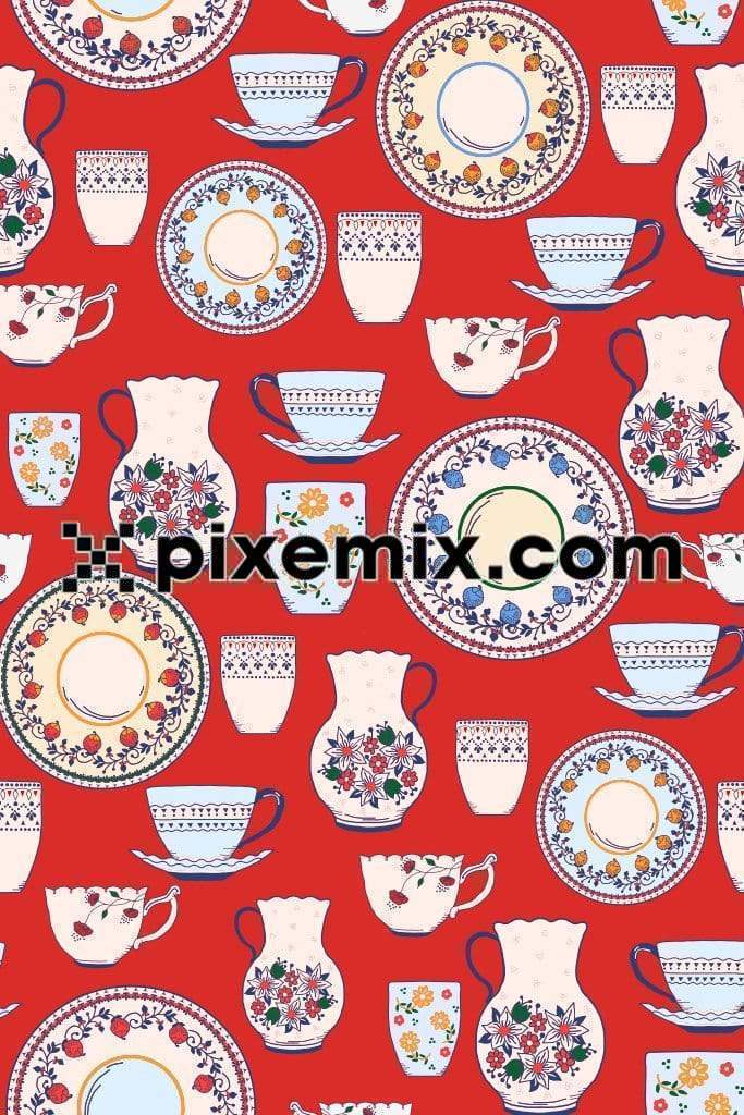Artistic crockery art product graphic with seamless repeat pattern 
