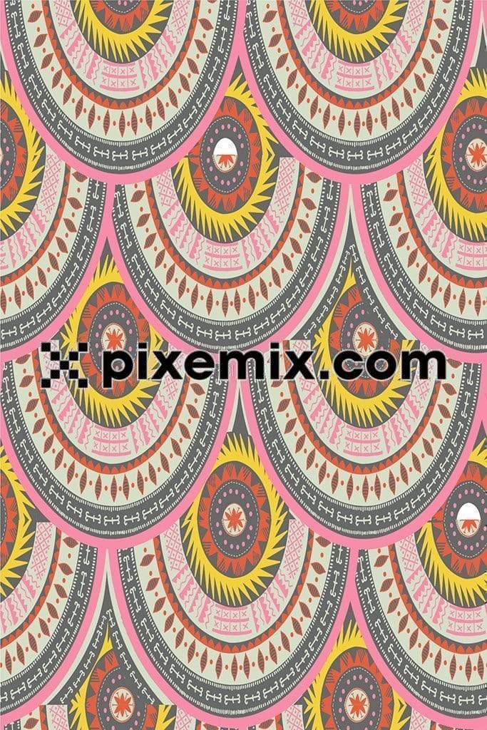 Abstract tribal decorative elements product graphic with seamless repeat pattern