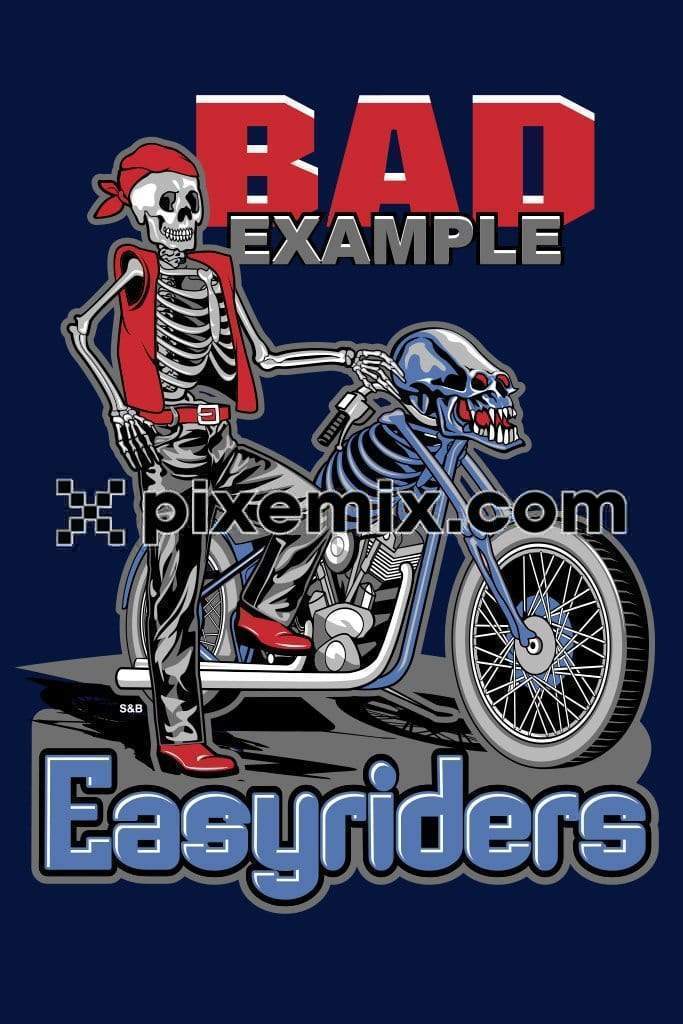 Skeleton bike rider with bike vector product graphic