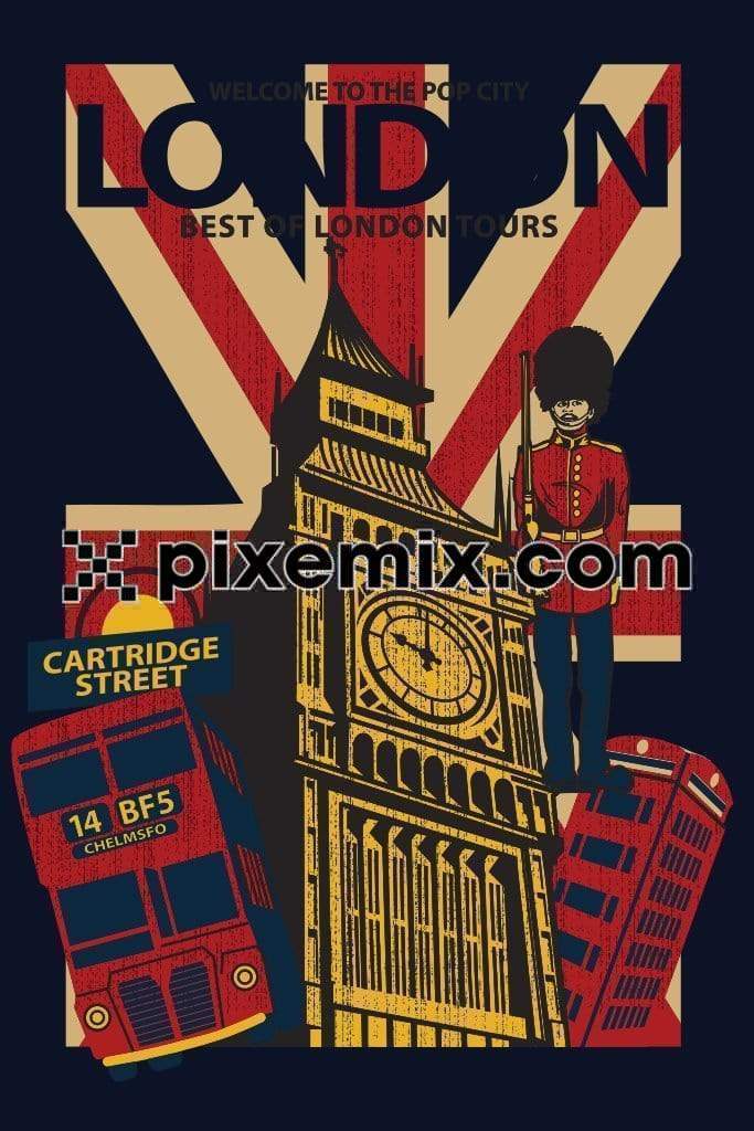 London flag bus and clock tower product graphic
