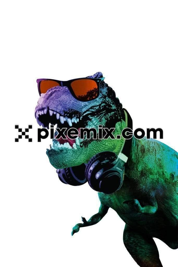 tyrannosarus rex dinosaur with a dj look wearing headphones and sunglasses vector product graphic