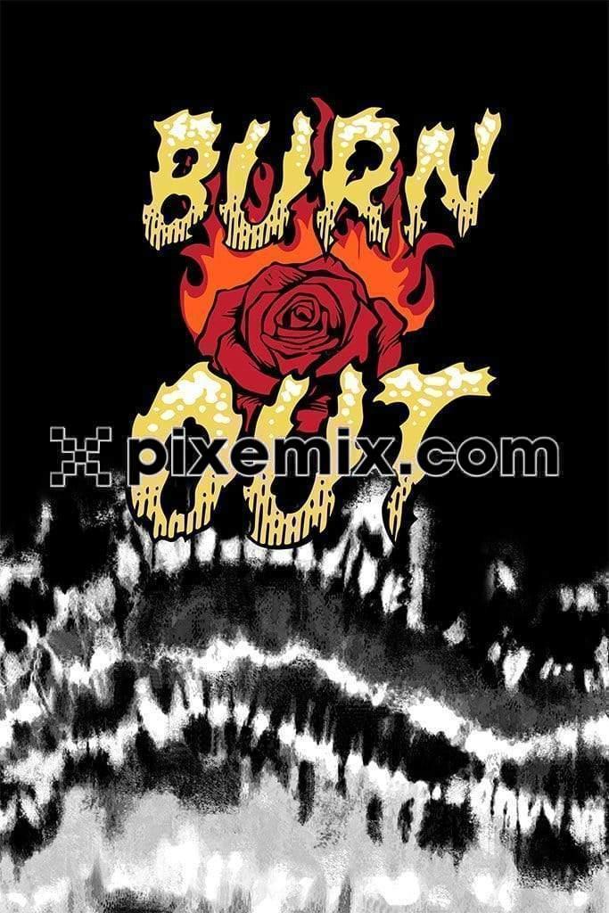Rose art & Burn out typography placement art product graphic with tie-dye background 