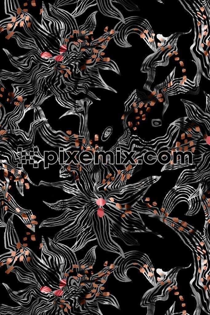 Abstract liquify floral art product graphic with seamless repeat pattern 