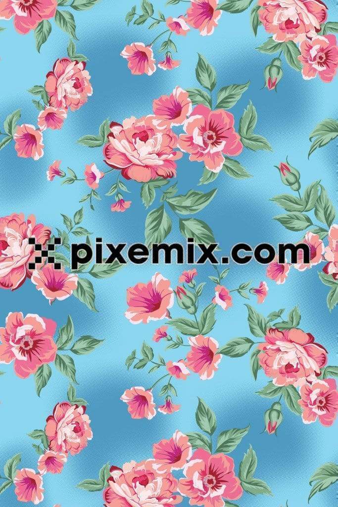 Watercolour pink flowers with seamless repeat pattern