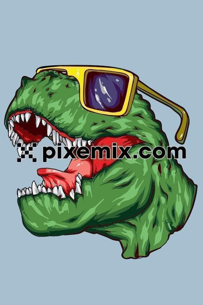 Cartoon inspired artistic dinosaur wearing sunglasses vector product graphic