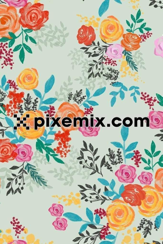 Watercolour flower print with seamless repeat pattern