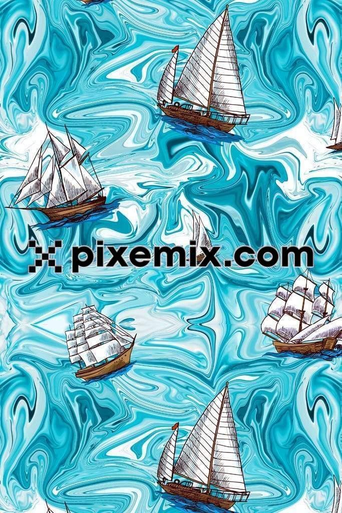 Sailing boats with liquified background with seamless repeat pattern