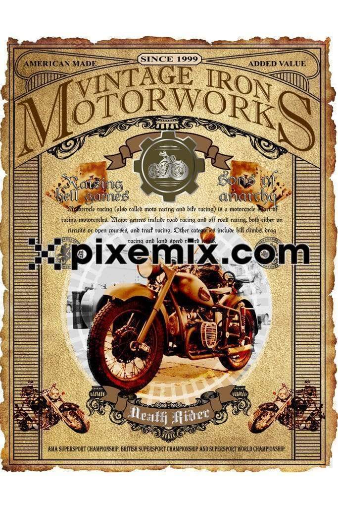 Vintage motorcycle and typography vector product graphic