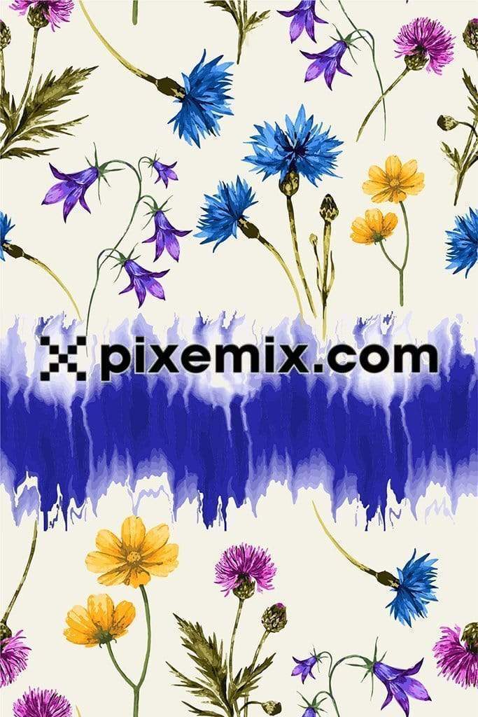 Florals with tie dye gradient with seamless repeat pattern