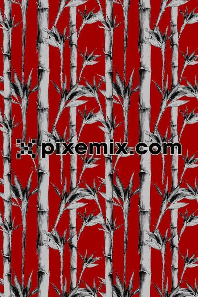 Bamboo stems and leaves with seamless repeat pattern