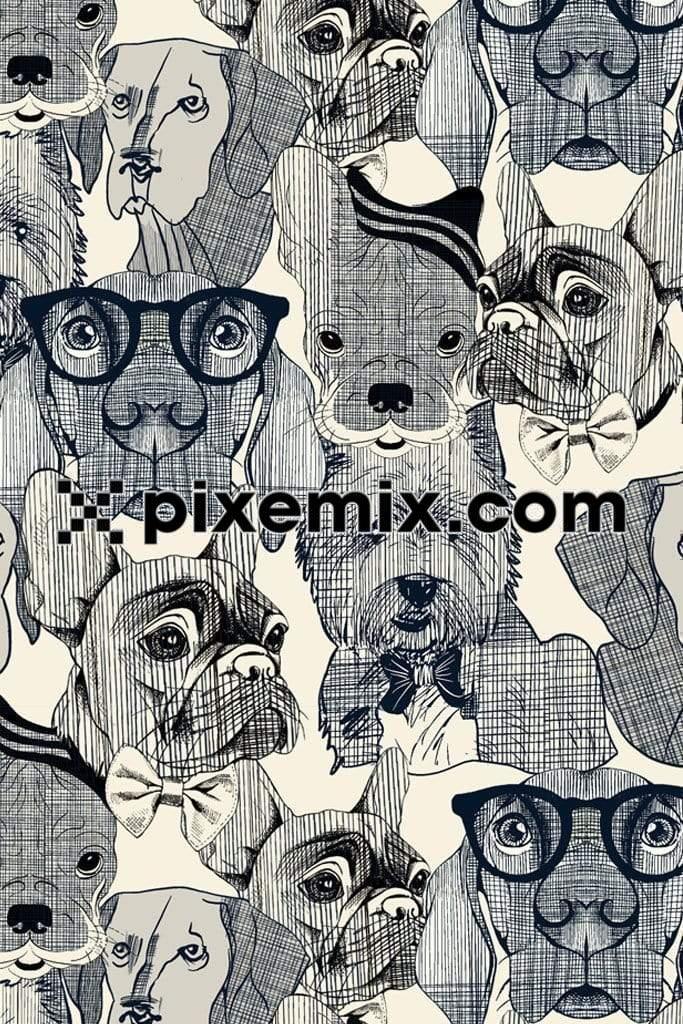 Black and white dogs product graphic with seamless repeat pattern