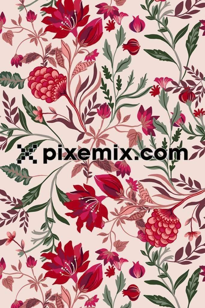 Ornamental floral art product graphic with seamless repeat pattern