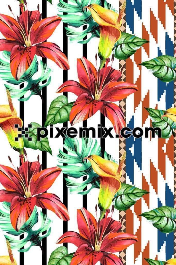 Tropical geometric digital art product graphic with seamless repeat pattern