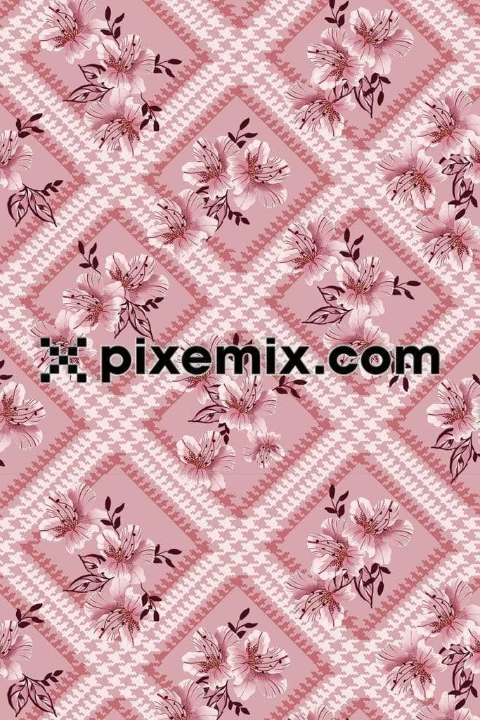Diamond houndstooth floral art product graphic with seamless repeat pattern