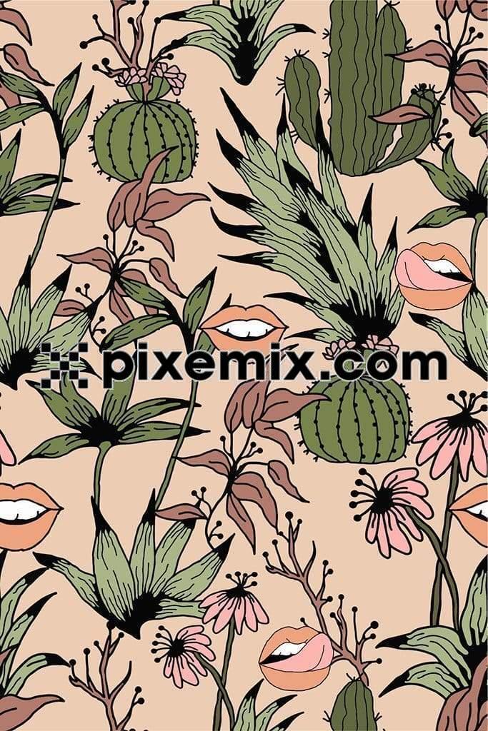 Tropical leaves and lip art vector product graphic