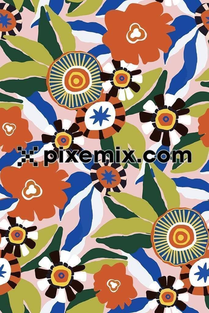 Colorful abstract floral art product graphic with seamless repeat pattern