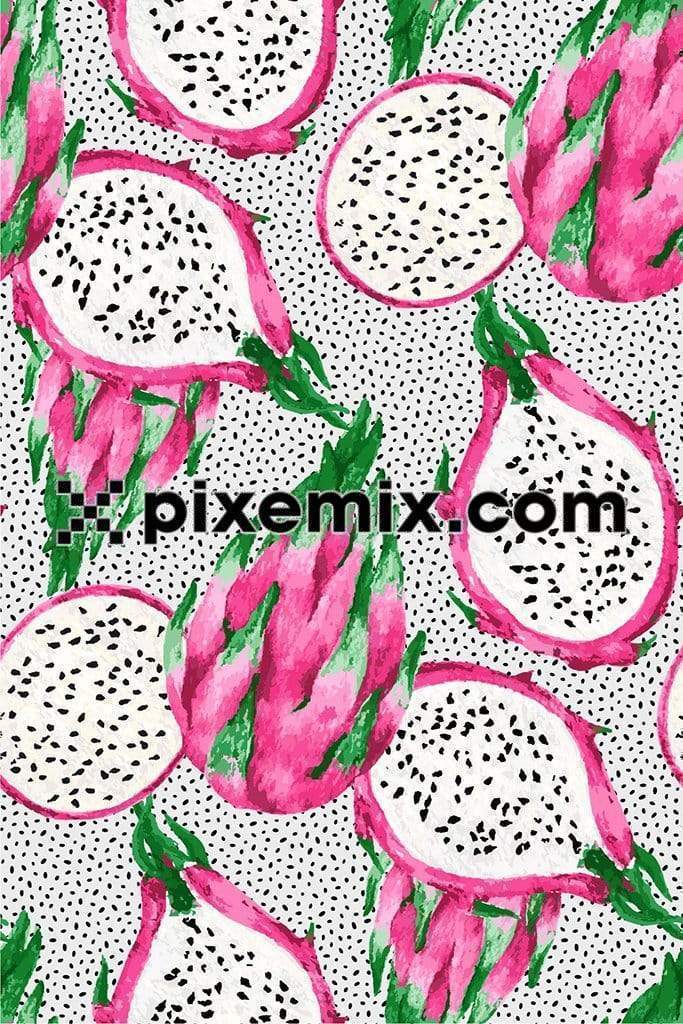 Sliced dragon fruits product graphic with seamless repeat pattern