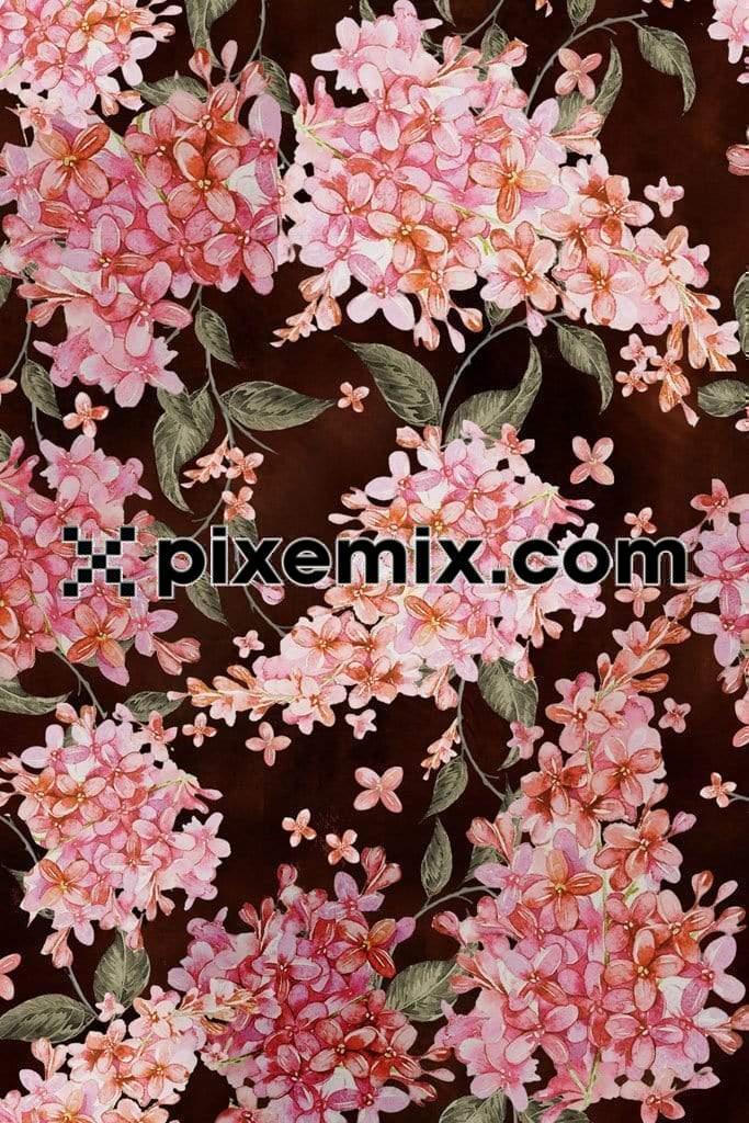 Bunch of pink botanical flowers product graphic with seamless repeat pattern