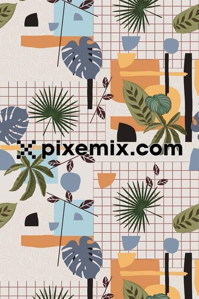Abstract tropical art product graphic with seamless repeat pattern