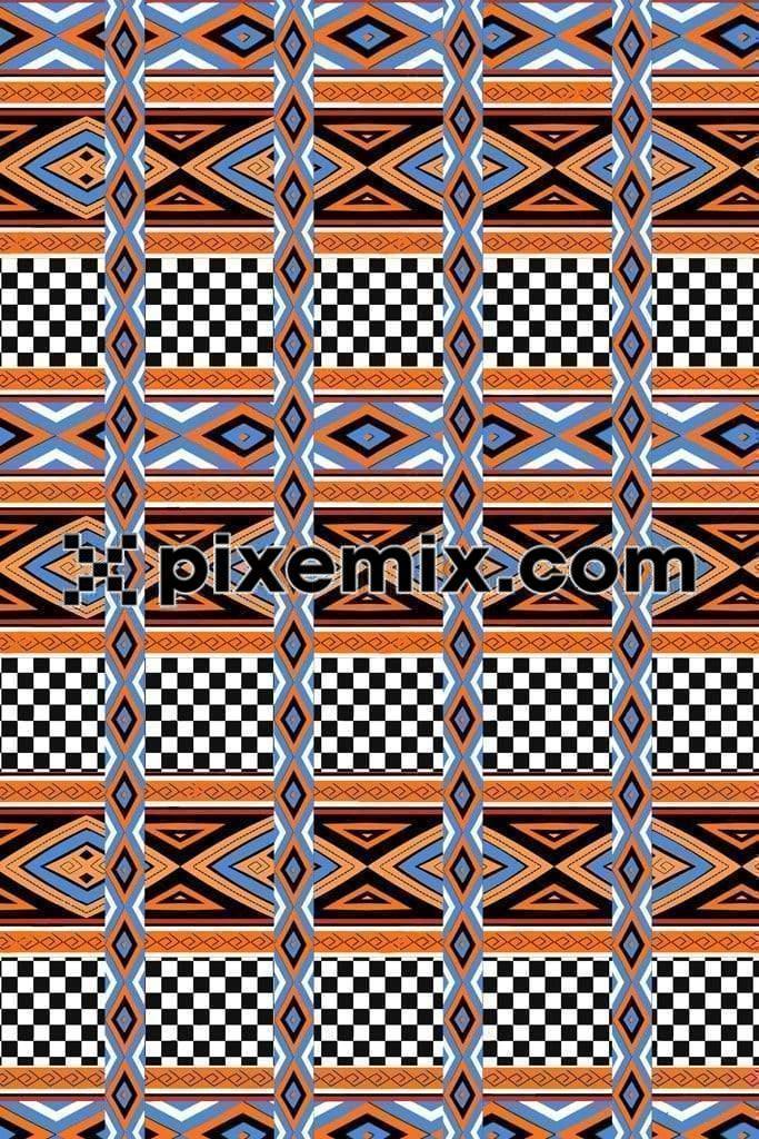 Tribal geometric motifs product graphic with seamless repeat pattern