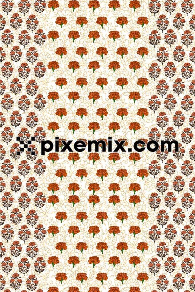 Marigold flower art product graphic with seamless repeat pattern