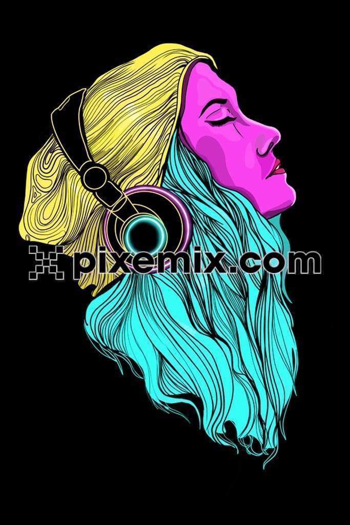 Girl with headphones pop art product graphic