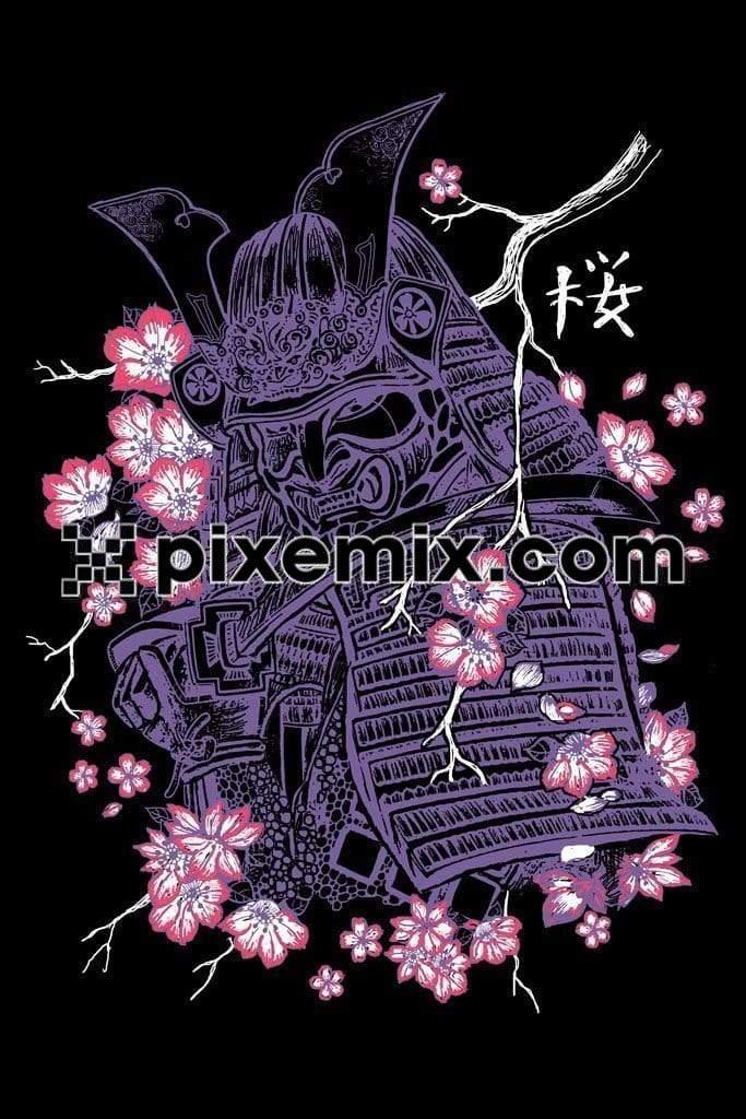 Surreal art inspried samurai and florals product graphic