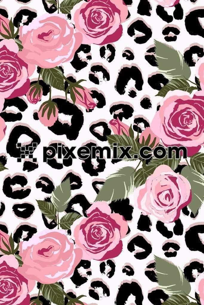 Beautiful roses over animal background product graphic with seamless repeat pattern