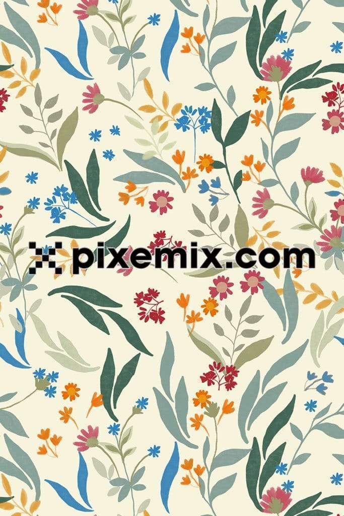 Abstract leaves and flowers product graphic with seamless repeat pattern