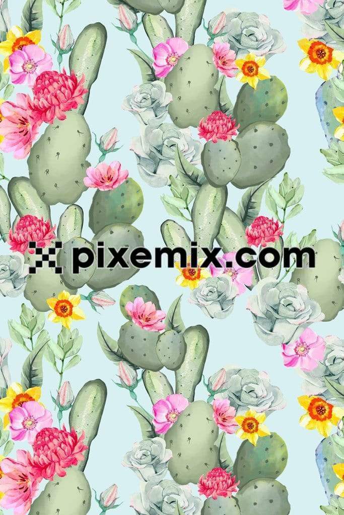 Floral summer tropical pattern product graphic with seamless repeat pattern
