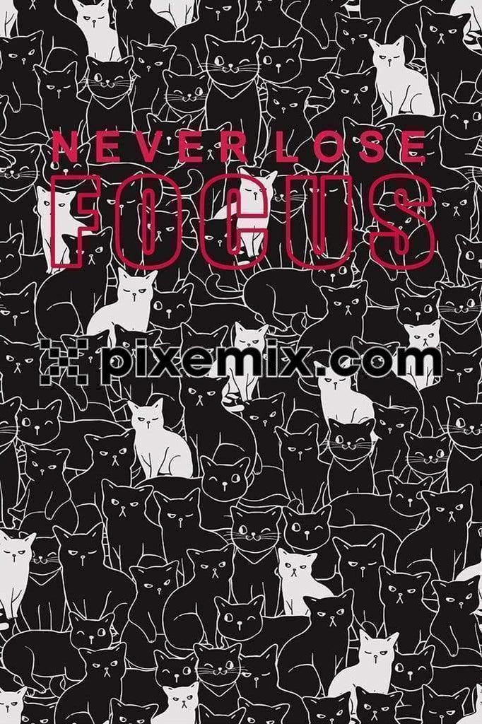 Typography with cartoon cats product graphic with seamless repeat pattern