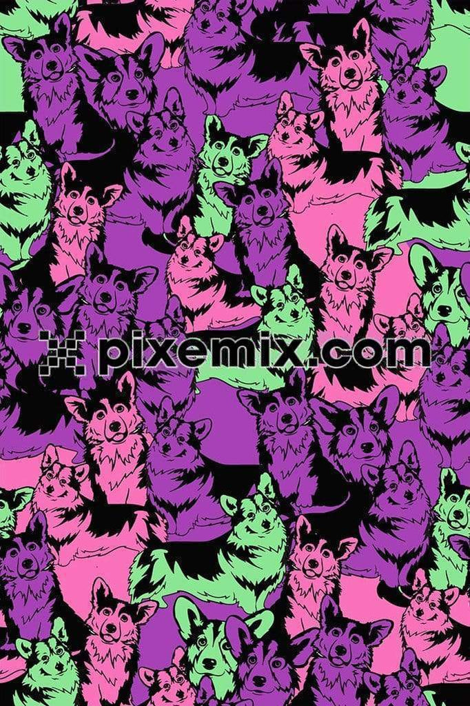 Pop art wolfs product graphic with seamless repeat pattern