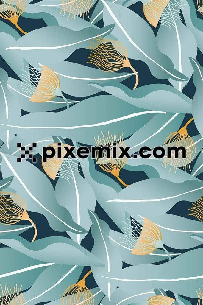 Abstract leaves and flowers product graphic with seamless repeat pattern
