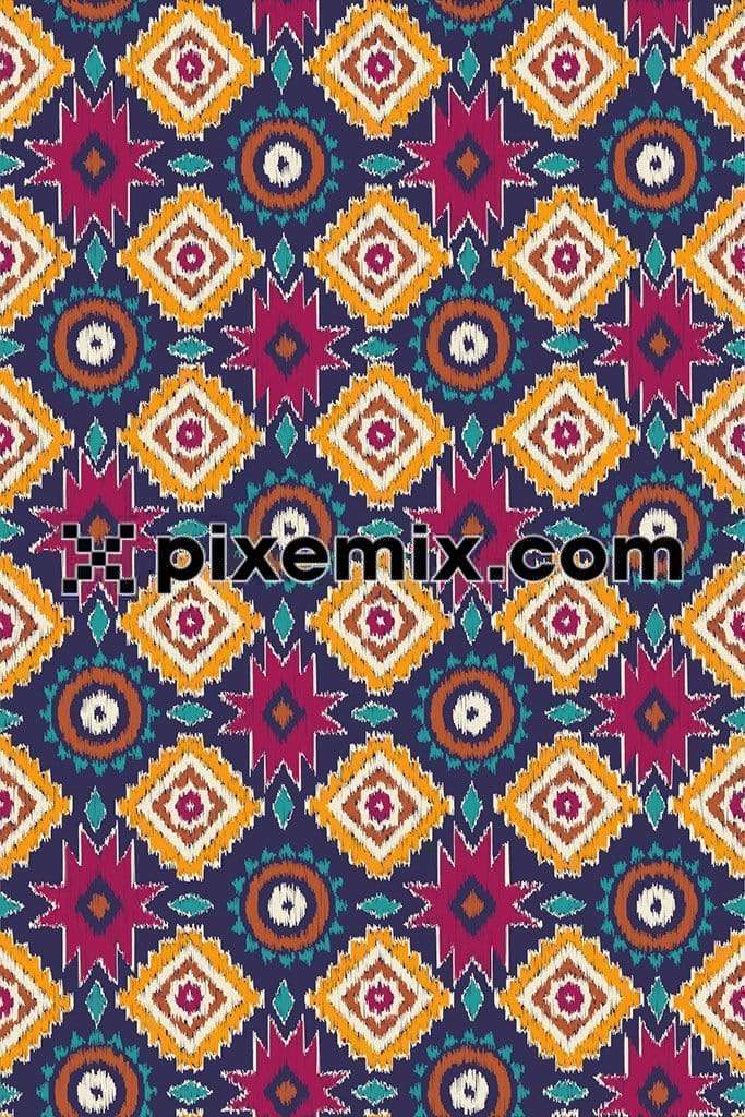 Ethnic tribal and ikat pattern product graphic with seamless repeat pattern