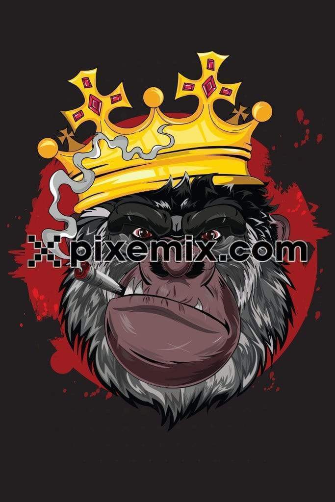 Ferocious gorilla head on with crown vector product graphic