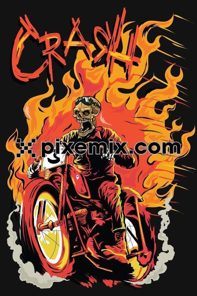 Fire skeleton riding motorcycle product graphic