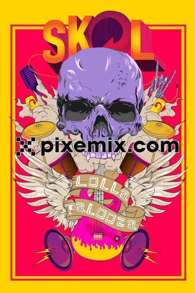 Music instrunments around skull face product graphic